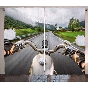 Ambesonne Man Cave Curtains, Biker Rides Motorcycle on The Highway Lifestyle...